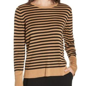 Eileen Fisher Black Brown Stripe Pullover Sweater XL